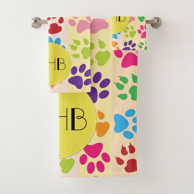 Paws Colorés, Motif Paw, Paws Chiens, Monogramme (En situation)