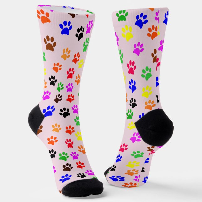 Paws Dog Lover Cat Lover Cat Mom Pet Girly Pink Socks (Angled)