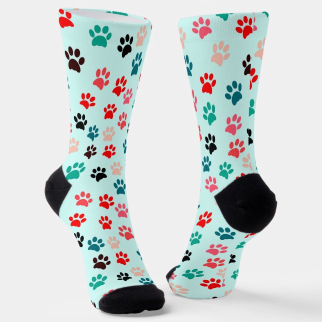 Paws Dog Lover Cat Lover Cat Mom Pet Pastel Blue Socks (Angled)