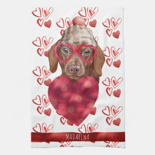 Paws Dog Lover Valentine Gift Brown Dachshund Kitchen Towel