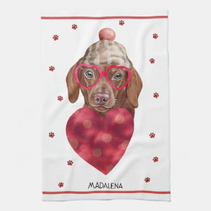 Paws Dog Lover Valentine Gift Brown Dachshund Kitchen Towel