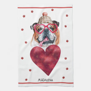Paws Dog Lover Valentine Gift English Bulldog Kitchen Towel