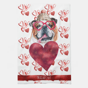 Paws Dog Lover Valentine Gift English Bulldog Kitchen Towel