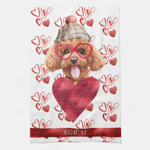 Paws Dog Lover Valentine Gift Poodle Kitchen Towel