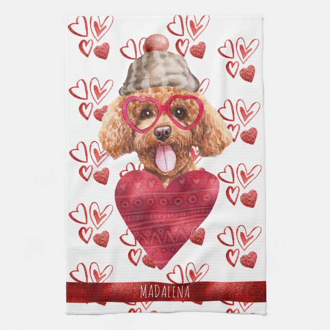 Paws Dog Lover Valentine Gift Poodle Kitchen Towel (Vertical)