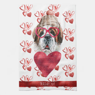 Paws Dog Lover Valentine Gift Saint Bernard Kitchen Towel