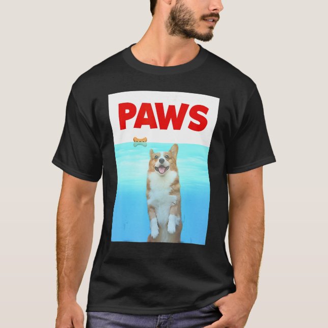 Paws Dog Parody 80s Corgi Shark  Dog T-Shirt (Front)