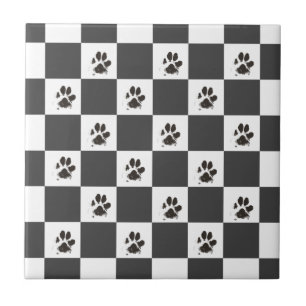 Paws Dog Pet Chequerboard Black White Tile