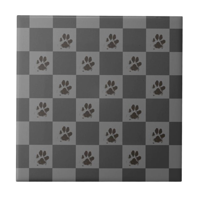 Paws Dog Pet Chequerboard Dark Grey |  Tile (Front)