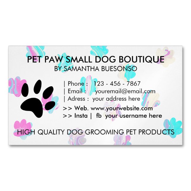 Paws dogs pet grooming 	Magnetic business card (Front)
