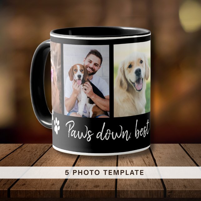 Paws Down Best Dog Dad 5 Photo Collage Black   Mug (Paws Down Best Dog Dad 5 Photo Collage Black Mug)