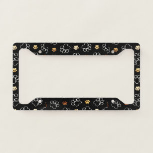 Paws Faux Glitter Black License Plate Frame