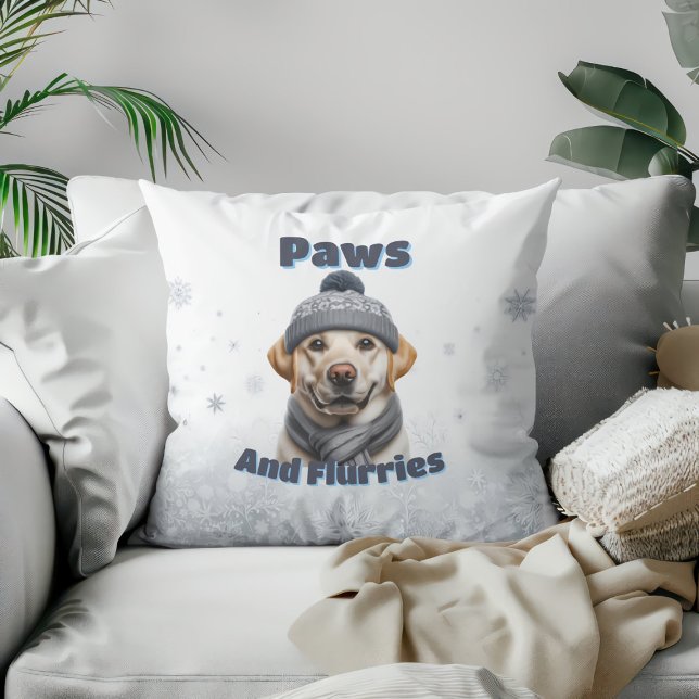 Paws & Flurries - Winter Dog Design Throw Pillow (Creator Uploaded)