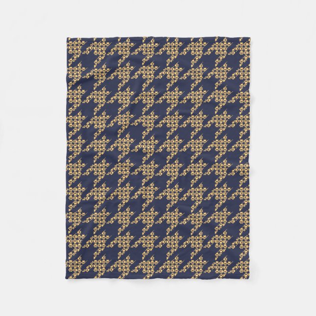 Paws-for-Houndstooth Fleece Blanket (Navy/Butter) (Front)