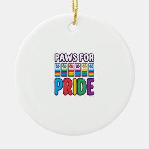 Paws for Pride Rainbow Paw Print Pet Lover Shirt_1 Ceramic Ornament