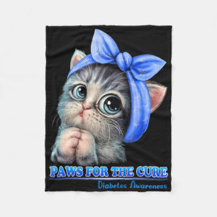 Paws For The Cure Diabetes Awareness Cute Cat Blue Fleece Blanket