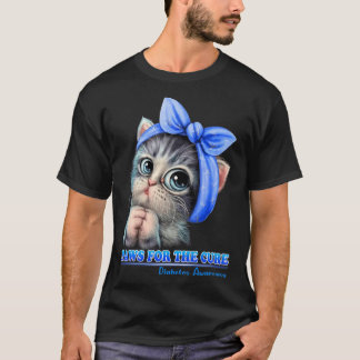 Paws For The Cure Diabetes Awareness Cute Cat Blue T-Shirt