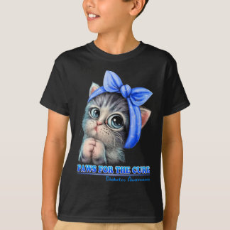 Paws For The Cure Diabetes Awareness Cute Cat Blue T-Shirt