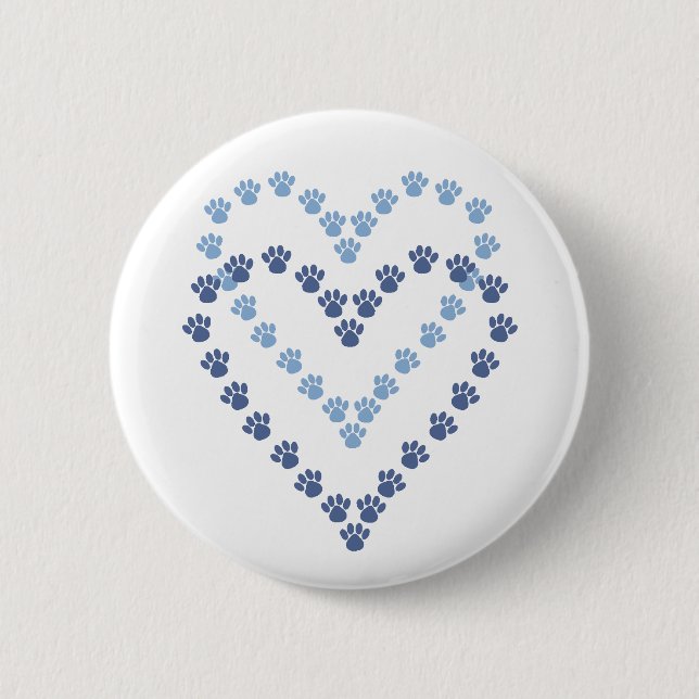 Paws Here Button Pin Heart Shaped Paw Prints (Front)