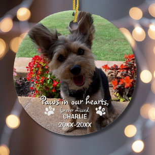 Paws in our Heart 2 Photo Cute Pet Memorial Custom Ceramic Ornament