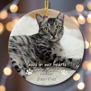 Paws in our Hearts Photo Pet Memorial,Custom Ceramic Ornament