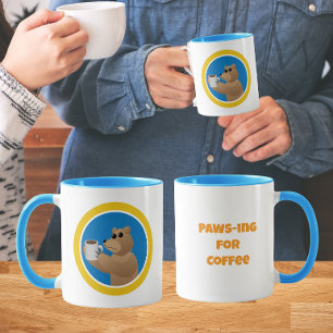 Paws-ing for Coffee Cute Bear Morning Coffee Pun Mug