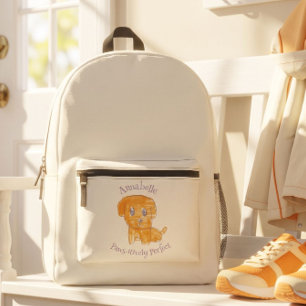 Paws-itively Perfect Cute Golden Puppy Dog Kid Art Printed Backpack