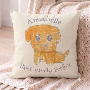 Paws-itively Perfect Cute Golden Puppy Dog Kid Art Throw Pillow