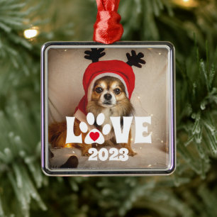 Paws & Love Custom Pet Photo Christmas Metal Ornament