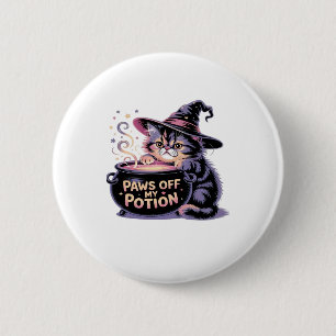 Paws Off My Potion, Kawaii Halloween Witch Cat Cla 2 Inch Round Button