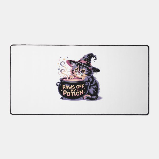 Paws Off My Potion, Kawaii Halloween Witch Cat Cla Desk Mat (Front)