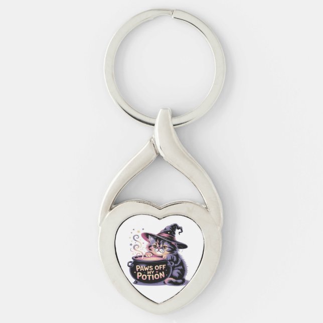 Paws Off My Potion, Kawaii Halloween Witch Cat Cla Keychain (Front)