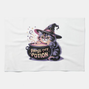 Paws Off My Potion, Kawaii Halloween Witch Cat Cla Kitchen Towel