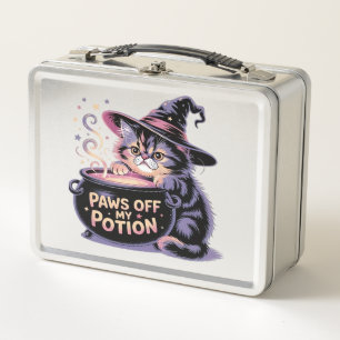Paws Off My Potion, Kawaii Halloween Witch Cat Cla Metal Lunch Box