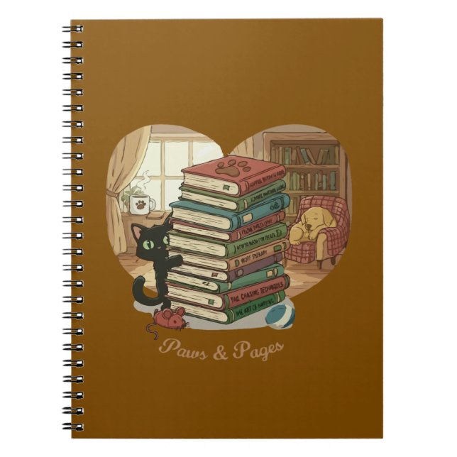 Paws & Pages | Cute Cat & Dog in Cozy Library Book (Front)