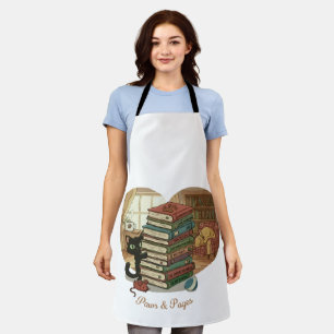 Paws & Pages Cute Cat & Dog in Cozy Library Book Apron