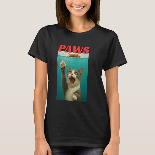 PAWS Parody Cat Mouse Humourous Cat Chasing Mouse  T-Shirt (Front)