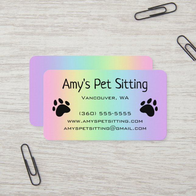 Paws Pastel Rainbow Business Cards (Front/Back In Situ)
