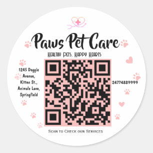Paws Pet Care Pet Shop Logo Name  Barcode  Classic Round Sticker