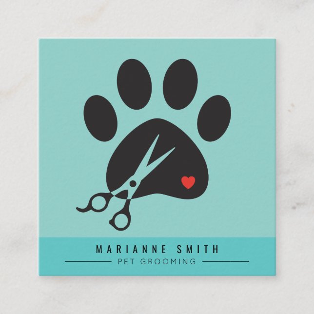 Paws Pet Grooming Salon Square Business Card (Front)