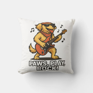 Paws play rock- Funny rock dog lovers design. Throw Pillow