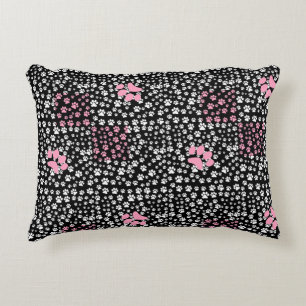 Paws print pattern NS 01b. Black BG Accent Pillow