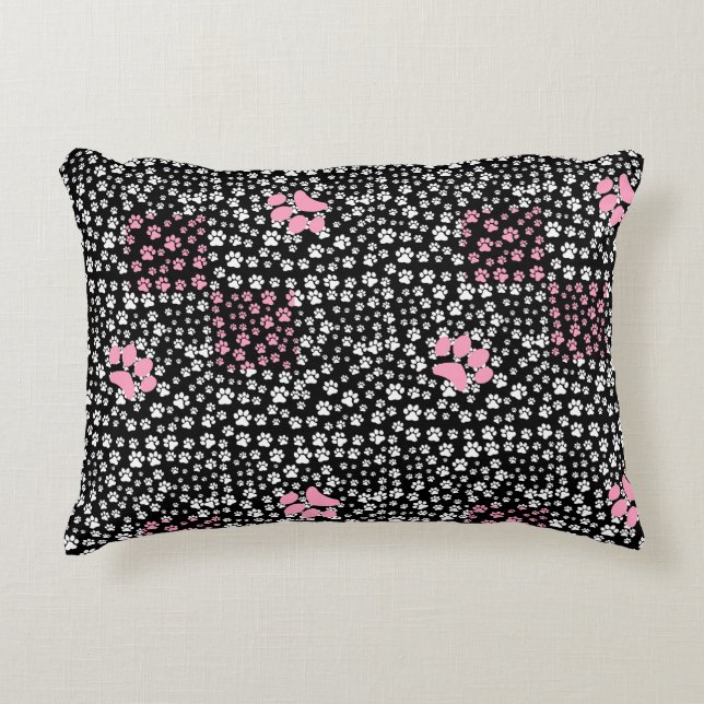 Paws print pattern NS 01b. Black BG Accent Pillow (Front)