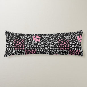 Paws print pattern NS 01b. Black BG Body Pillow