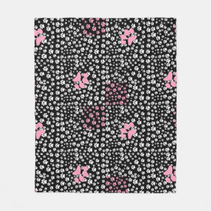 Paws print pattern NS 01b. Black BG Fleece Blanket