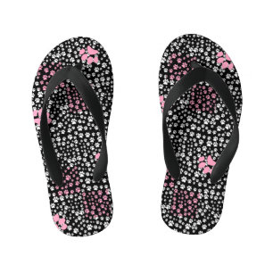 Paws print pattern NS 01b. Black BG Kid's Flip Flops