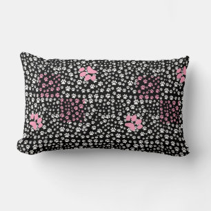 Paws print pattern NS 01b. Black BG Lumbar Pillow