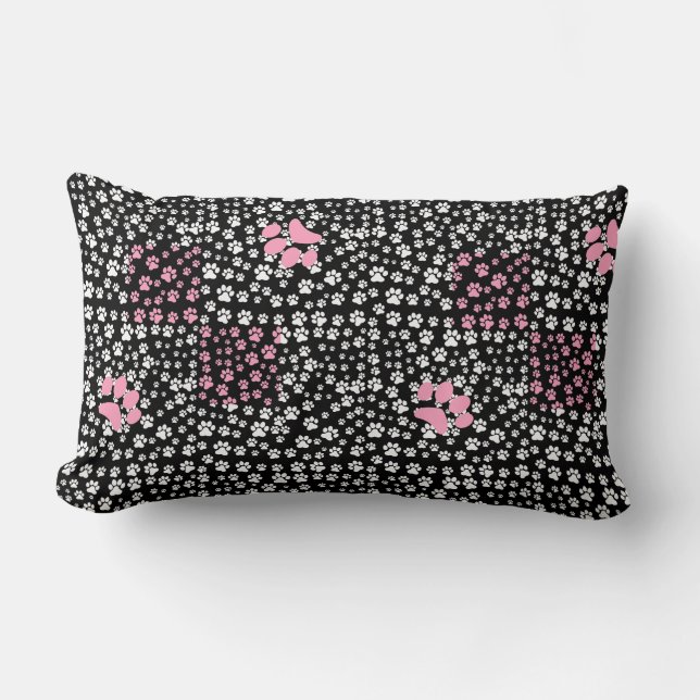 Paws print pattern NS 01b. Black BG Lumbar Pillow (Front)