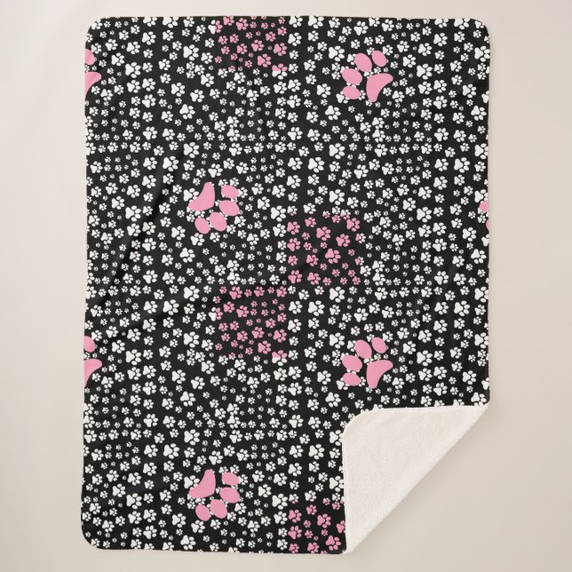 Paws print pattern NS 01b. Black BG Sherpa Blanket (Front)