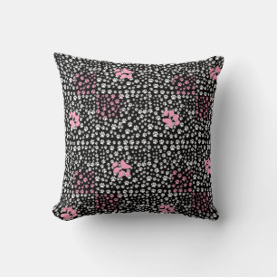 Paws print pattern NS 01b. Black BG Throw Pillow